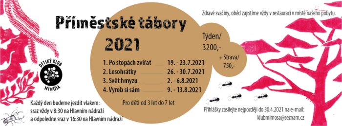 Haló, haló kdo to na nás volá? Příměstské tábory s Mimosou. Nasadíme kšiltovku a spolu s kamarády vyrazíme vlakem za dobrodružstvím. Navštívíme zvířata, bylinkovou zahradu, les a spoustu dalších krásných míst. Volné chvíle mezi hraním a běháním, si zpestříme tvořením. Budeme si zpívat a hrát, nuda není náš kamarád. Už se moc těšíme.